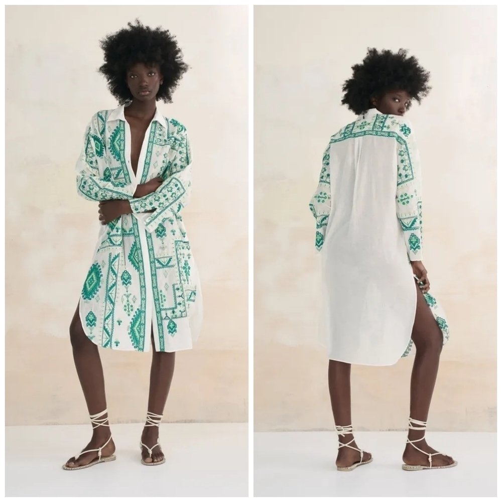 Zara Embroidered Long Tunic Shirt